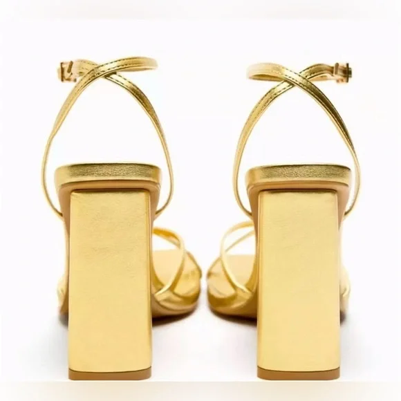 NWOT ZARA Gold Strappy High Heel Sandals - Picture 2 of 7
